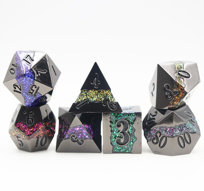 Black Metal 7 Colour Mica Stripe Dice