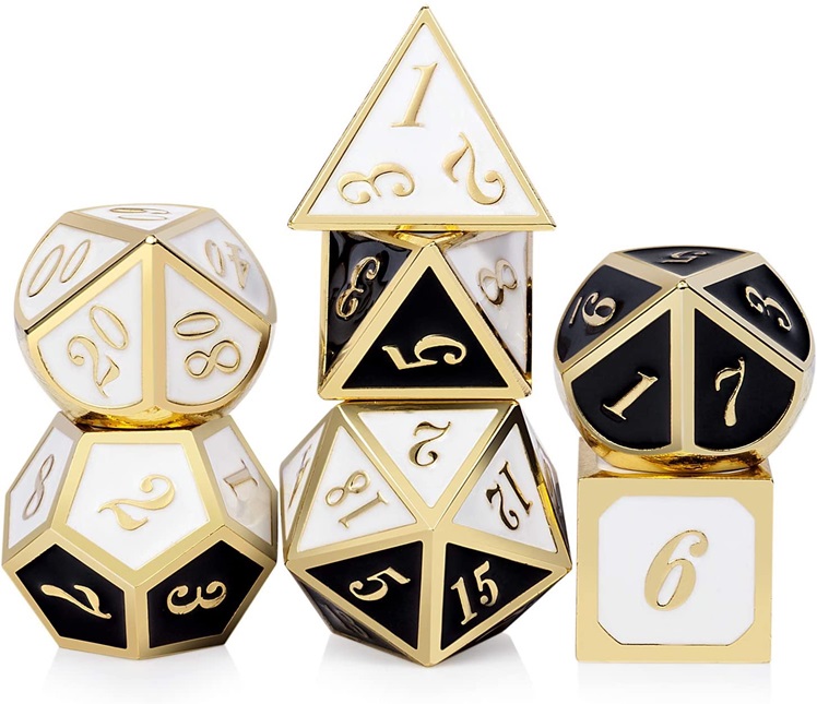 Solid Metal Gold Black and White Dice