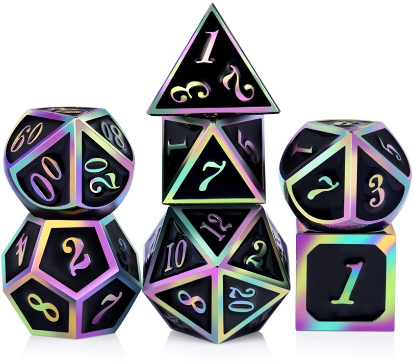 Solid Metal Rainbow Black Dice
