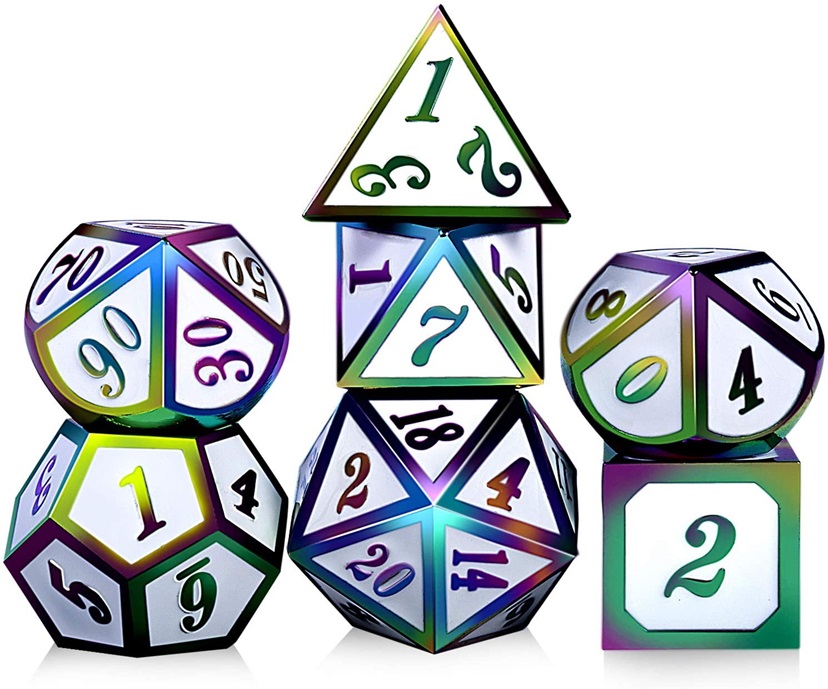 Solid Metal Rainbow White Dice