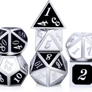 Solid Metal Silver Black and White Dice