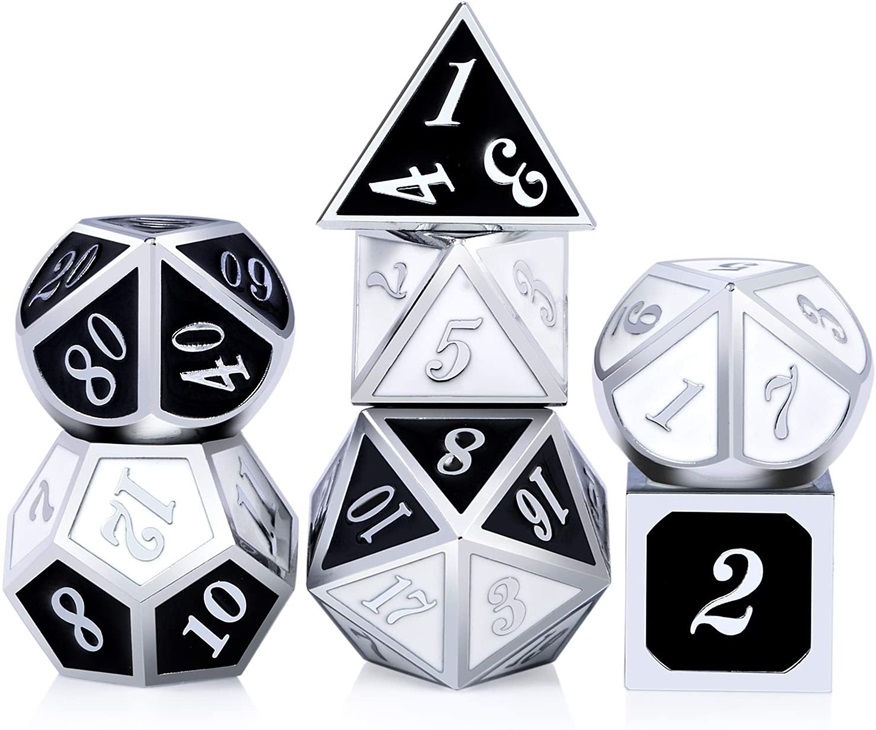 Solid Metal Silver Black and White Dice