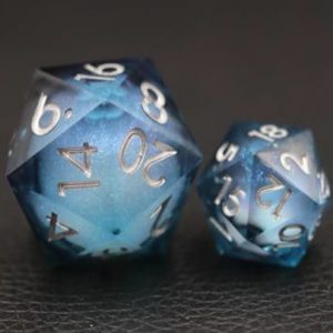 33mm Oversize D20 Chonk Black and Blue Liquid Core Dice