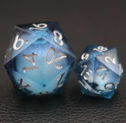 33mm Oversize D20 Chonk Black and Blue Liquid Core Dice