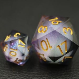 33mm Oversize D20 Chonk Black Purple Liquid Core Dice