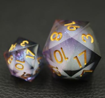 33mm Oversize D20 Chonk Black Purple Liquid Core Dice