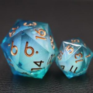 33mm Oversize D20 Chonk Blue Green Liquid Core Dice