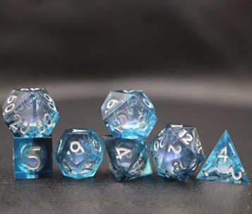 Sharp Edged Liquid Core Black and Blue Dice