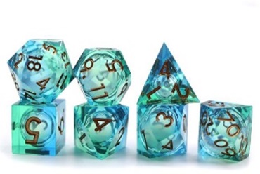 Sharp Edged Liquid Core Blue Green Dice