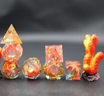 Sharp Edged Liquid Core Coral Red Dice