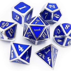 Solid Metal Silver Dark Blue Dice