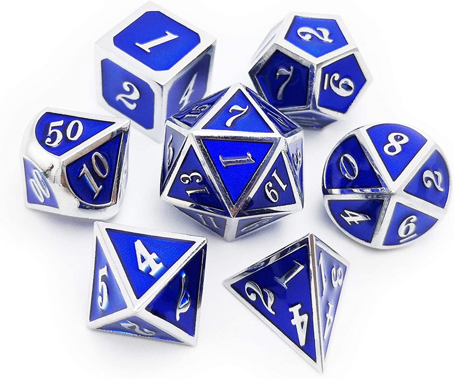 Solid Metal Silver Dark Blue Dice