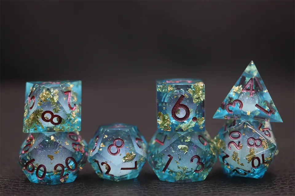 Sharp Edged Liquid Core Ocean Gold Dice