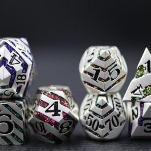 Solid Metal Pearl Silver 7 Colour Mica Dice