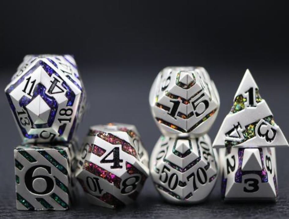 Solid Metal Pearl Silver 7 Colour Mica Dice
