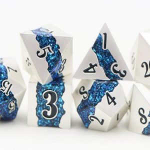 Pearl Silver Metal Bright Blue Mica Stripe Dice