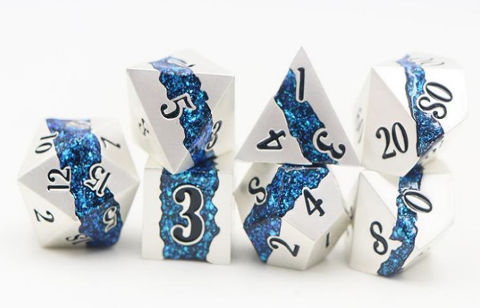 Pearl Silver Metal Bright Blue Mica Stripe Dice