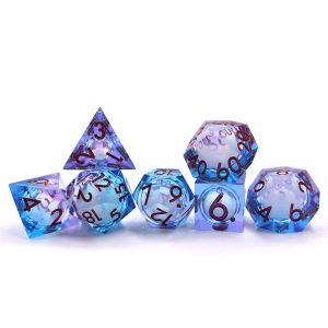 Sharp Edged Liquid Core Purple and Blue Dice