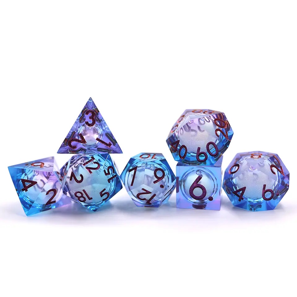 Sharp Edged Liquid Core Purple and Blue Dice