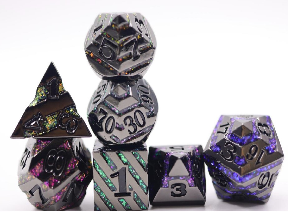 Solid Metal Black 7 Colour Mica Dice