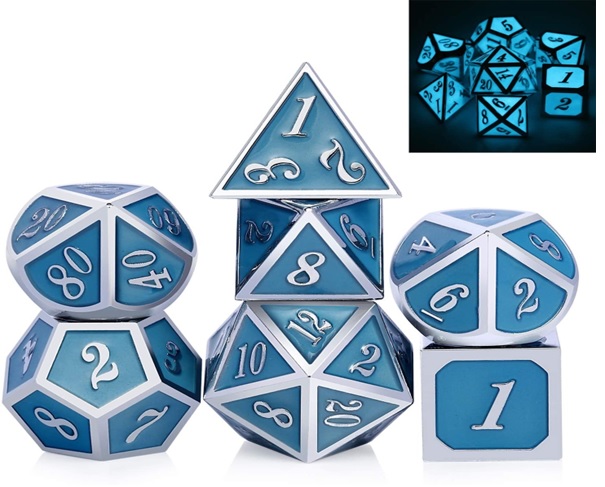 Solid Metal Glow in the Dark Blue Dice