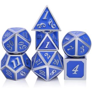 Solid Metal Silver Blue Dice