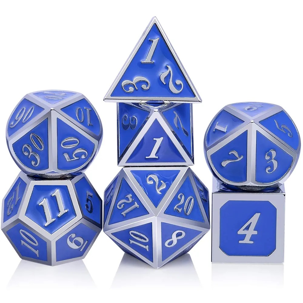 Solid Metal Silver Blue Dice