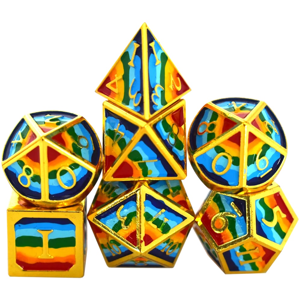Solid Metal Gold Rainbow Dice
