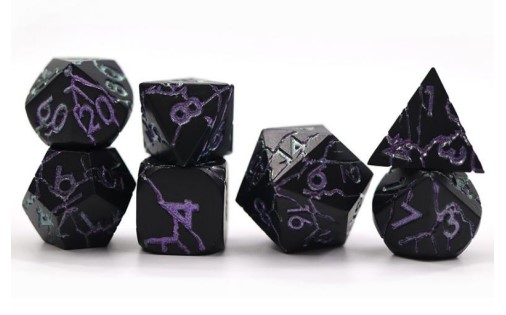 Cracked Design Matte Black with Purple-Blue Metal Dice