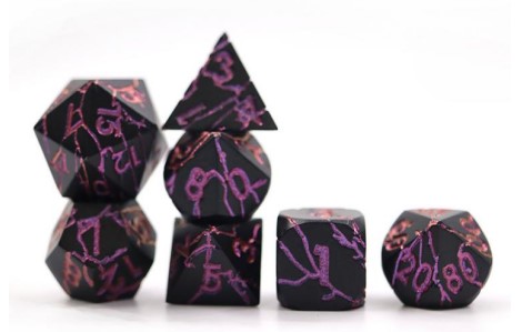 Cracked Design Matte Black with Red-Orange Metal Dice