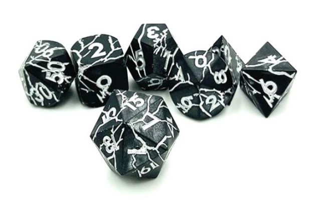 Cracked Design Matte Black with Silver Metal Dice