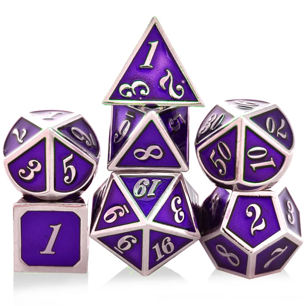 Solid Metal Purple Silver Dice