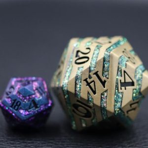 33mm Oversize D20 Chonk Metal Antique Bronze with Green Mica Stripes