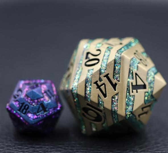 33mm Oversize D20 Chonk Metal Antique Bronze with Green Mica Stripes