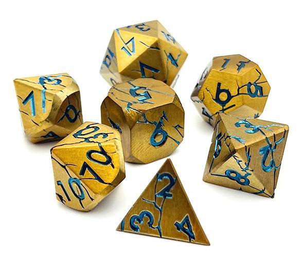 Cracked Design Brass with Blue Metal Dice