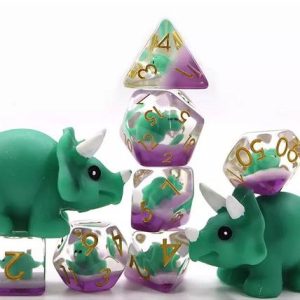 Bright Green Baby Triceratops Novelty Dice Set