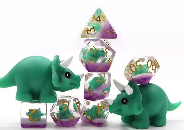 Bright Green Baby Triceratops Novelty Dice Set
