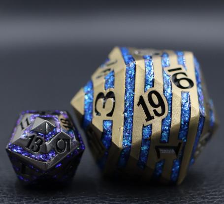 33mm Oversize D20 Chonk Metal Antique Bronze with Bright Blue Mica Stripes