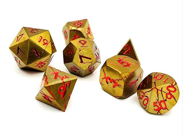 Cracked Design Brass with Red Metal Dice