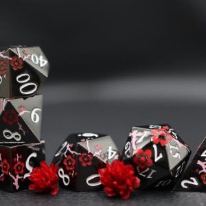 Solid Metal Black with Red/Pink Flowers