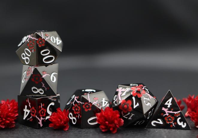 Solid Metal Black with Red/Pink Flowers
