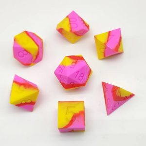 Pink, Yellow and Red Silicone Dice
