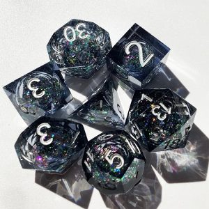 Sharp Edged Black with Glitter Liquid Core Dice