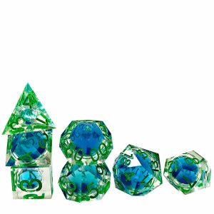 Sharp Edged with Blue Glitter Liquid Core Dice