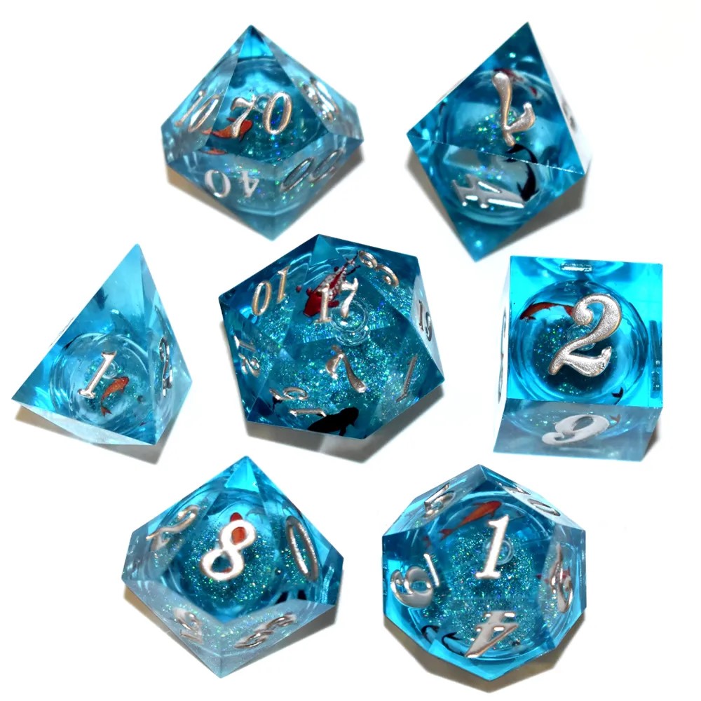 Sharp Edged Liquid Core Cerulean Koi Dice