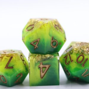 Sharp Edged Green and Yellow with Gold Foil Dice