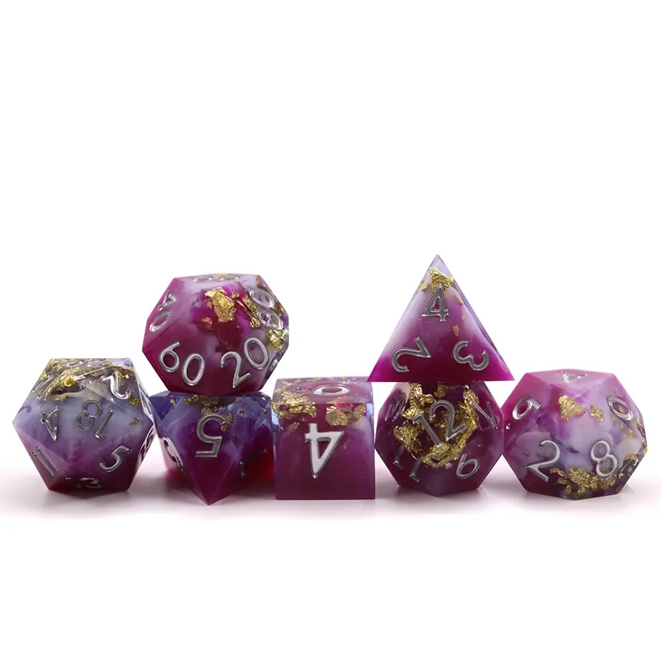 Sharp Edged Pink White and Gold Foil Dice