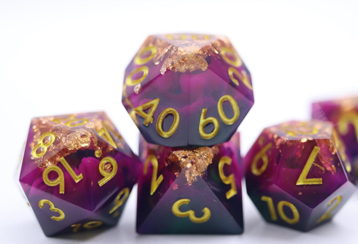 Sharp Edged Plum and Black with Copper Foil Dice