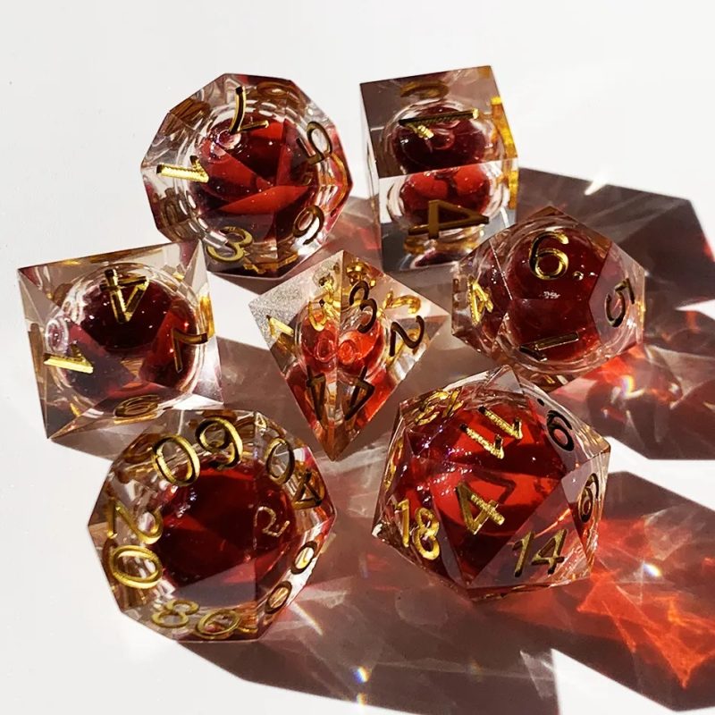 Sharp Edged Blood Red Liquid Core Dice