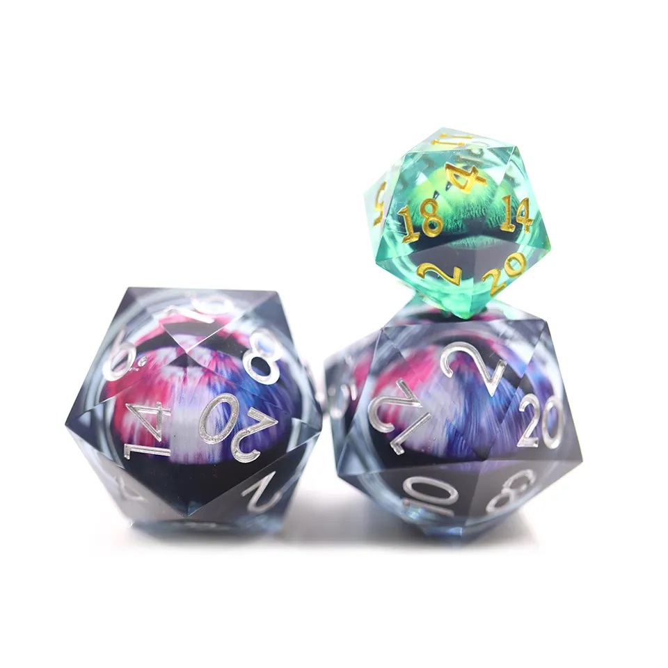 33mm D20 Chonk Light Blue with Red Moving Eye Dice